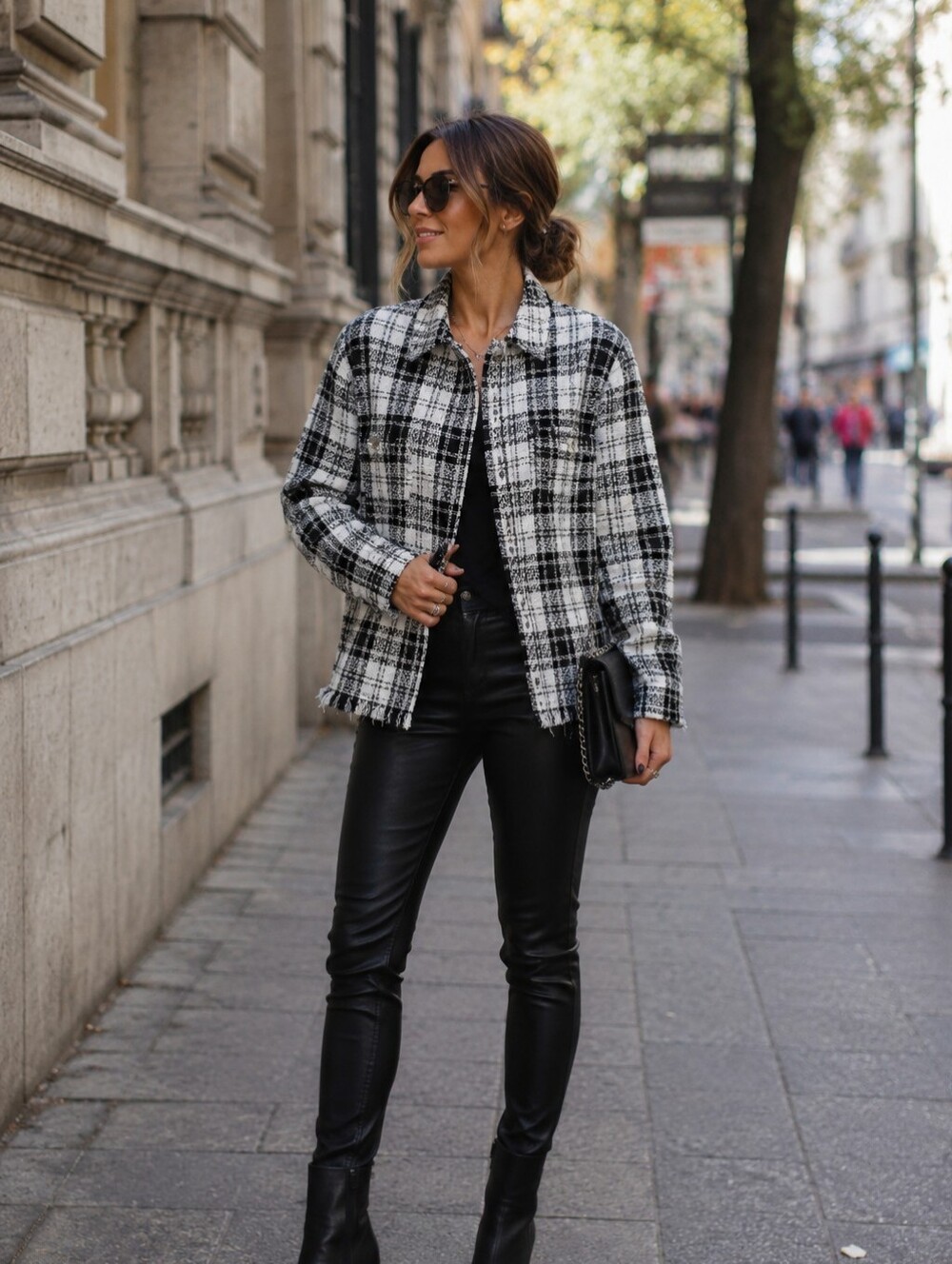 Zara Black & White Oversized Plaid Tweed Shacket
